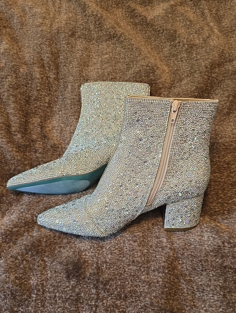 BetseyJohnson Kyla Crystal-Embellished Women's Ankle Boots in Silver SZ 8
